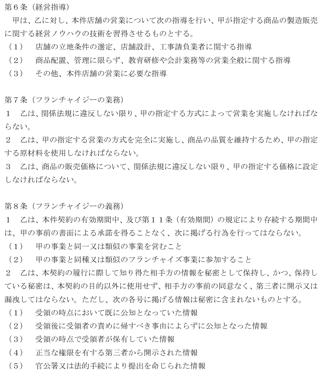 フランチャイズ契約書　ひな型②